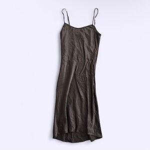Vintage 100% Silk Dark Brown Slip Dress Adjustable Straps Size 2